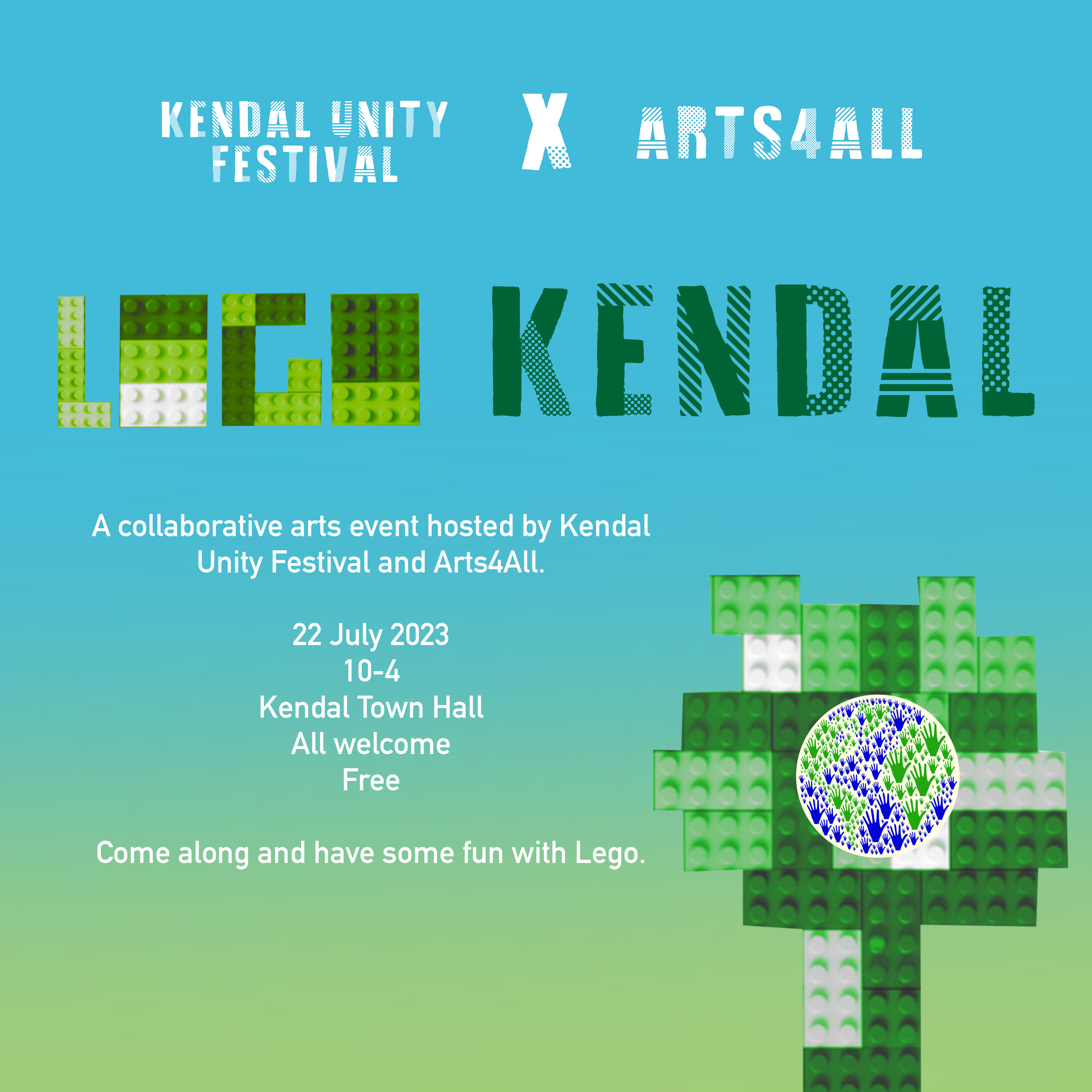 Kendal unity festival in collaboration with Arts4all, welcome you to come along to our collective arts session 22 July 2023 from 10-4pm